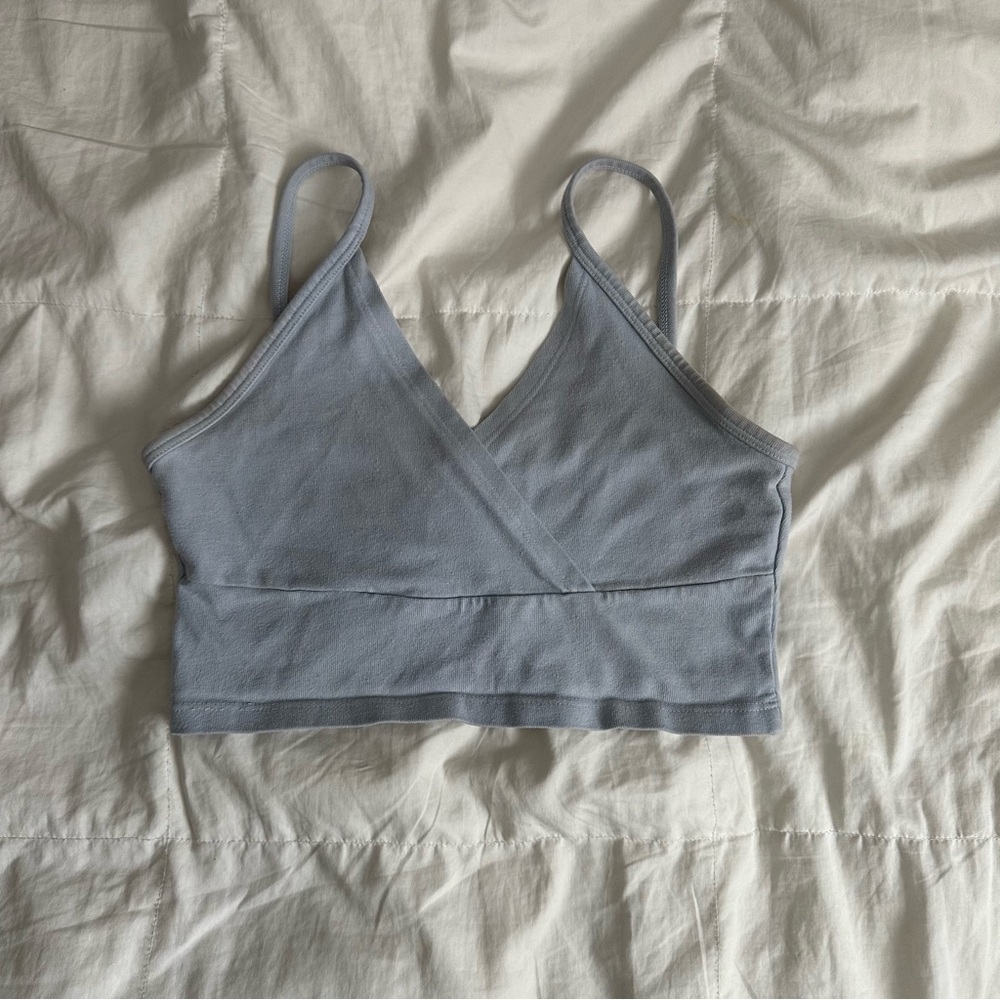 Brandy Melville Baby Blue Cross Over Crop Top